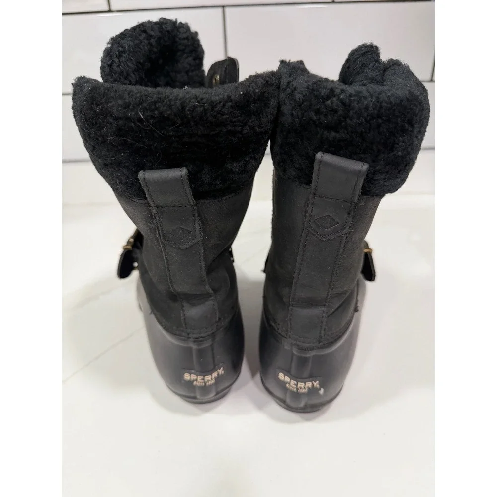 Sperry Saltwater Black‎ Leather Duck Boots 3M Thinsulate Fur Trim Womens 8